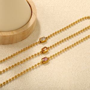 Trendy Geometric Pattern Chain Link <b>Bracelet</b> Jewelry 18K Gold Plated Stainless Steel Non Tarnish Square Zircon <b>Bead</b> <b>Bracelets</b> - Product Image 1