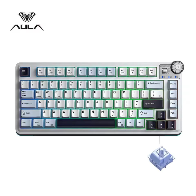 Aula AU75 Wireless Gaming Mechanical Keyboards Tri-Mode 2.4G/BT/Wired Hot Swappable With RGB Backlit Media Knob 75 Key Keyboards