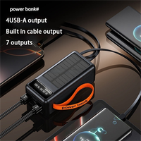 Batterie externe solaire 50000 mAh à charge rapide avec 4 câbles intégrés, sorties multiples, affichage numérique, portable pour voyages en extérieur