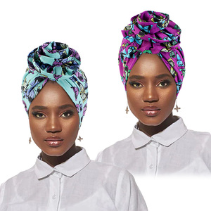 Accesorios para el cabello de alta calidad, dos piezas/juego, pañuelos con patrón Floral africano, pañuelo para la cabeza, turbante para quimio - Product Image 5