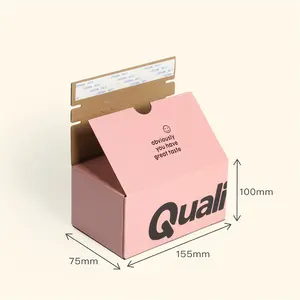 Custom Cardboard Box Adhesive Tear Strip Open Postal Self Seal Mailer Box Soy Ink Pink With Zipper Strip