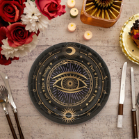 Assiettes en papier à motif oculaire astrologique, design noir et or, biodégradables, thème de fête, banquet, vaisselle jetable