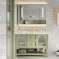 Modern berdiri bebas Modular kamar mandi Vanity hijau keramik Basin laci dibuat melamin MDF papan Bespoke desain harga grosir