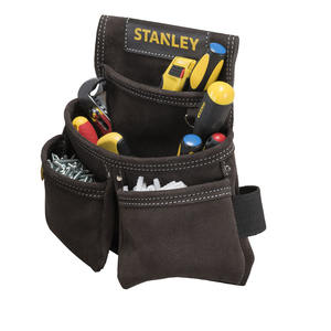 Étui à outils en cuir Stanley à double poche avec plusieurs compartiments pour outils et quincaillerie - Product Image 1