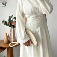 Abaya Modeste Personnalisée OEM avec Plis, Robe Longue Maxi Coupe A-Line, Vêtement Islamique pour Femmes Musulmanes