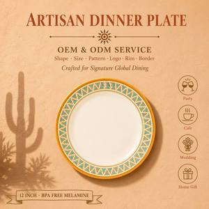 Assiette en mélamine à large bord, impression personnalisée OEM ODM, 12 pouces, motif ethnique, incassable, Ocean Frieze, café, bistrot, <span class=keywords><strong>brunch</strong></span>, bar - Product Image 1