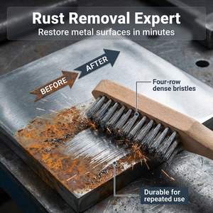 Spazzola in Acciaio Industriale per Rimozione Ruggine con Manico in Legno, 4x16 File di Setole ad Alta Densità, Vendita Diretta dalla Fabbrica - Product Image 5