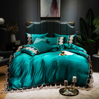 Ensemble de draps et taies d'oreiller en dentelle de polyester doux de luxe, 4 pièces, style européen, personnalisable, pour hôtel