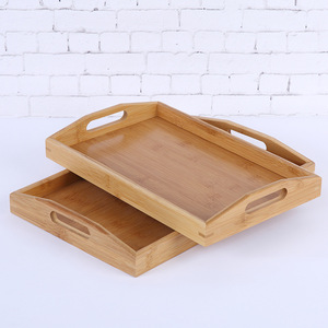 Bandeja de servir rectangular de bambú con asa para servir té y comida 30x20cm - Product Image 4