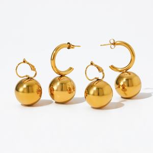 Stainless Steel Round Ball Smooth Bead Drop Huggie <b>Earrings</b> Gold Silver Color Prevent Allergy Metal <b>Unusual</b> Jewelry - Product Image 1
