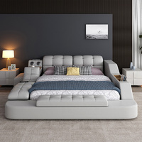 Europäisches Design Kingsize-Massageliege mit Liegefunktion, Echtleder-Polsterung, Kiefernholzrahmen, Multifunktions-Schlafsofa mit Stauraum