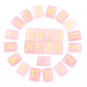 Top Selling Sample Fast Cheapest Rectangular Pink Rose Quartz Rune Stones Polished Customized Colorful Gemstones Divine Stones