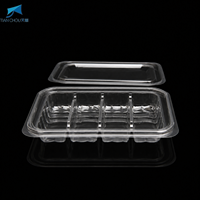 Boîte alimentaire transparente en PET à clapet, 4 compartiments, avec couvercle articulé, pour emballage à emporter, salades, fruits, sushis, traiteur