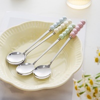Cuillère à dessert, soupe, café et thé coréenne en acier inoxydable avec manche en céramique, idéale pour les fêtes, mariages et événements spéciaux