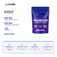 Gummies de magnésium L-thréonate et glycinate saveur myrtille avec calcium, vitamine D, vitamine B6 et coenzyme Q10, 120 unités
