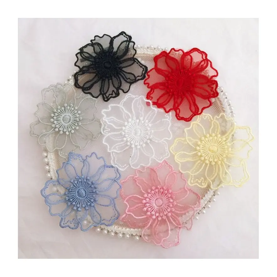 affinity dress decoration colorful lace patch black organza 3D embroidered flower appliques for clothes