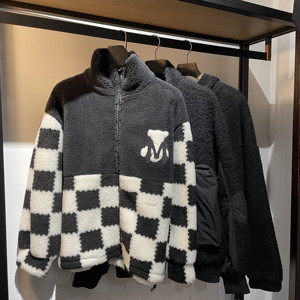 Blouson ample pour <span class=keywords><strong>homme</strong></span> de style rétro, en <span class=keywords><strong>laine</strong></span>/polyester, à col montant, avec broderies et motif écossais vintage - Product Image 1