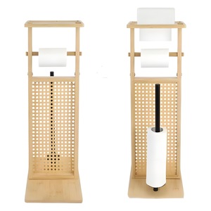 Bamboo Toilet <b>Paper</b> Holder 24in Floor Standing Wood <b>Tissue</b> Storage Rack Bathroom Organizer - Product Image 5