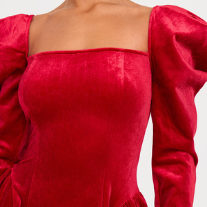 Moda europea raso Mini rosso da <span class=keywords><strong>sera</strong></span> per le donne Sexy elegante taglio Slim Fit velluto pizzo abito Maxi per feste estive - Product Image 4