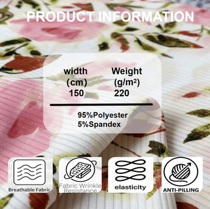 <span class=keywords><strong>Tissu</strong></span> en maille côtelée imprimé à motif Stamen, extensible, écologique, doux, 220 g/m², personnalisable gratuitement, pour vêtements de filles et de garçons - Product Image 2