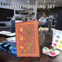 Tuiles de Mahjong en Mélamine de Haute Qualité, Petites, avec Boîte en Cuir Antique pour Divertissement en Dortoir, Tuiles de Mahjong Anglaises