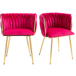 Châu Âu Thiết Kế Hiện Đại Sang Trọng Ăn Uống Ghế Tufted Mây Dệt Màu Xanh Sillas Nhung Bọc Phòng Ăn Ghế Với Vàng Chân - Product Image 3