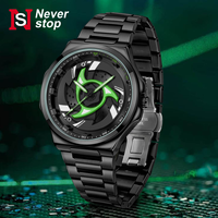 Montre à quartz NS Never Stop N946 Charm Fashion pour homme, avec affichage rotatif de roue de voiture, boîte, acier inoxydable, lumineuse, bracelet en acier inoxydable