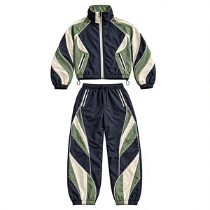 Ensemble de survêtement unisexe color block à manches longues avec fermeture éclair et col montant, style sportif, en polyester respirant, idéal pour l'automne - Product Image 1