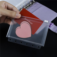 Pochettes A7 transparentes en PP avec fermeture éclair et tirette, 6 trous, pour enveloppes de budget et petit organisateur de monnaie