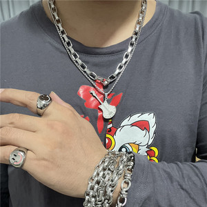 Titanium Steel <b>Guitar</b> Pendant With Rhinestones Retro Punk Style Necklace For Men And Women Everyday Wear - Product Image 4