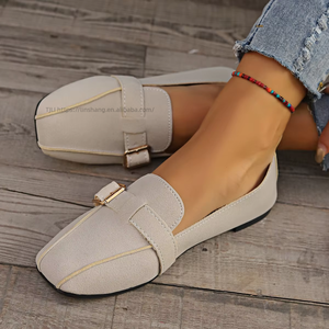 Retro Plus Size Flats Casual Peas <b>Shoes</b> Women Autumn Belt Buckle <b>Soft</b> Bottom Square Toe Lazy Flats - Product Image 2