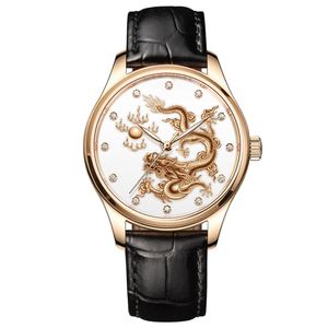 <span class=keywords><strong>Montre</strong></span> mécanique en acier inoxydable avec bracelet en cuir de style chinois, dragon et phénix du zodiaque en nacre, logo personnalisé OEM - Product Image 4