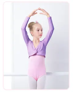 Tops de baile de <span class=keywords><strong>Ballet</strong></span> clásico para niñas, chaleco con cuello en V y manga larga, camisa corta de algodón para adultos, <span class=keywords><strong>ropa</strong></span> de baile de Spandex para niños - Product Image 3