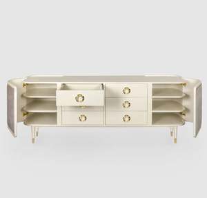 Aparador Italiano Moderno de Lujo, Madera Blanca Brillante con Tiradores de Latón Pulido, Mueble para Sala de Estar en Gris Crema - Product Image 2