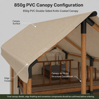 Tente de safari personnalisée à double étage avec auvent en PVC 850g et structure en bois pour les camps de villégiature YX-10