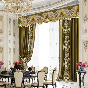 Rideau occultant robuste fait à la main au design <span class=keywords><strong>baroque</strong></span> cantonnière européenne garnie d'or personnalisable pour les maisons de luxe d'hôtel - Product Image 2