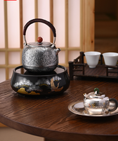 Set Teko Teh Antik Perak Sterling 650ml Premium, Hiasan Rumah Mewah, Pemanas Langsung, Ditempa Tangan, Gagang Rotan, untuk Pernikahan
