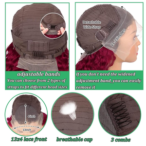 วิกผมสีเบอร์กันดี 99j สี<span class=keywords><strong>แดง</strong></span> 13x4 แบบลูกไม้ด้านหน้า ลอนลึก ความหนาแน่น 200% ถอนขนแล้ว ผมแท้บราซิลสำหรับผู้หญิง - Product Image 5