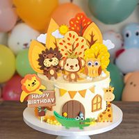 Herbstlicher Waldtier-Kuchenaufsatz-Set aus Filz: Löwe, Affe, Giraffe, Eule, Alligator, Baum, Wolke, Sonne – Happy Birthday & Babyparty-Zubehör