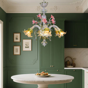 Lustre moderne de luxe en verre bleu de Murano avec éclairage personnalisé, luminaires suspendus décoratifs, lustre moderne pour salon - Product Image 3