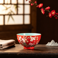 Tasse à thé Kung Fu chinoise traditionnelle en porcelaine rouge vif de qualité supérieure RED LEAF CERAMICS, motif fleur de prunier, résistante à la chaleur et adaptée aux aliments.
