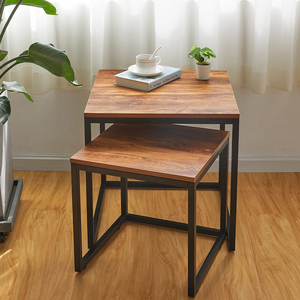 Eco Friendly Metal Wooden Coffee <b>Table</b> <b>Nesting</b> Combination Square Side <b>Table</b> Square Two Piece Set Tea <b>Table</b> for Living Room - Product Image 2