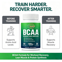 BCAA Acides aminés à chaîne ramifiée 1000MG Complément nutritionnel sportif favorisant la croissance musculaire Adulte 60 capsules