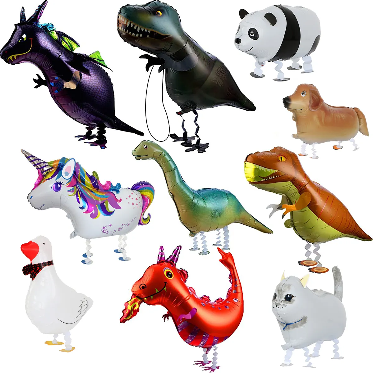 Woodland Dinosaur alpaca dog animals large inflatable 3d mylar walking animal helium balloons