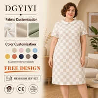 Robe d'été pour femme en coton et lin imprimé, coupe droite, manches courtes, col Peter Pan, longueur genou, motif à carreaux, 240 GSM, opaque, grande taille, personnalisable avec logo OEM