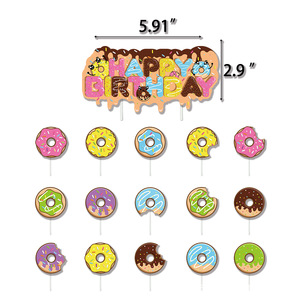 Kit de Décorations d'Anniversaire Thème Donut pour Enfants : Bannière, Décoration de Gâteau, Drapeaux, Ballons, Fournitures Rose Glacé et Confettis - Product Image 5