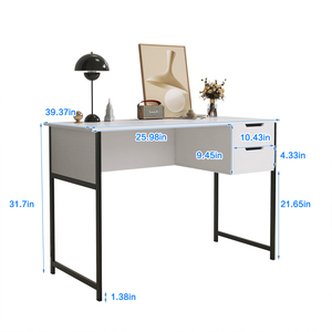 YQFOREVERホワイトウッドスタディライティングデスクコンピューターテーブルデスク収納引き出し付き - Product Image 6