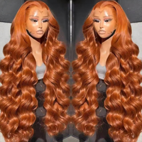 Perruques de cheveux humains ondulés avec dentelle frontale transparente 13x6 sans colle, couleur orange, haute densité, vente en gros