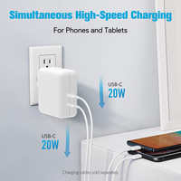 Cargador de pared de enchufe plegable de carga rápida portátil universal de 65W Gan 45W + 20W Dual tipo C PD para iPhone iPad