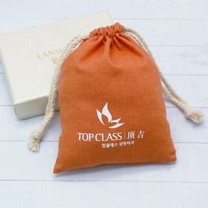 Orange Cotton Linen <b>Drawstring</b> Jewelry <b>Pouch</b> with logo Custom Natural Cotton Gift Bag Storage <b>Pouches</b> - Product Image 6